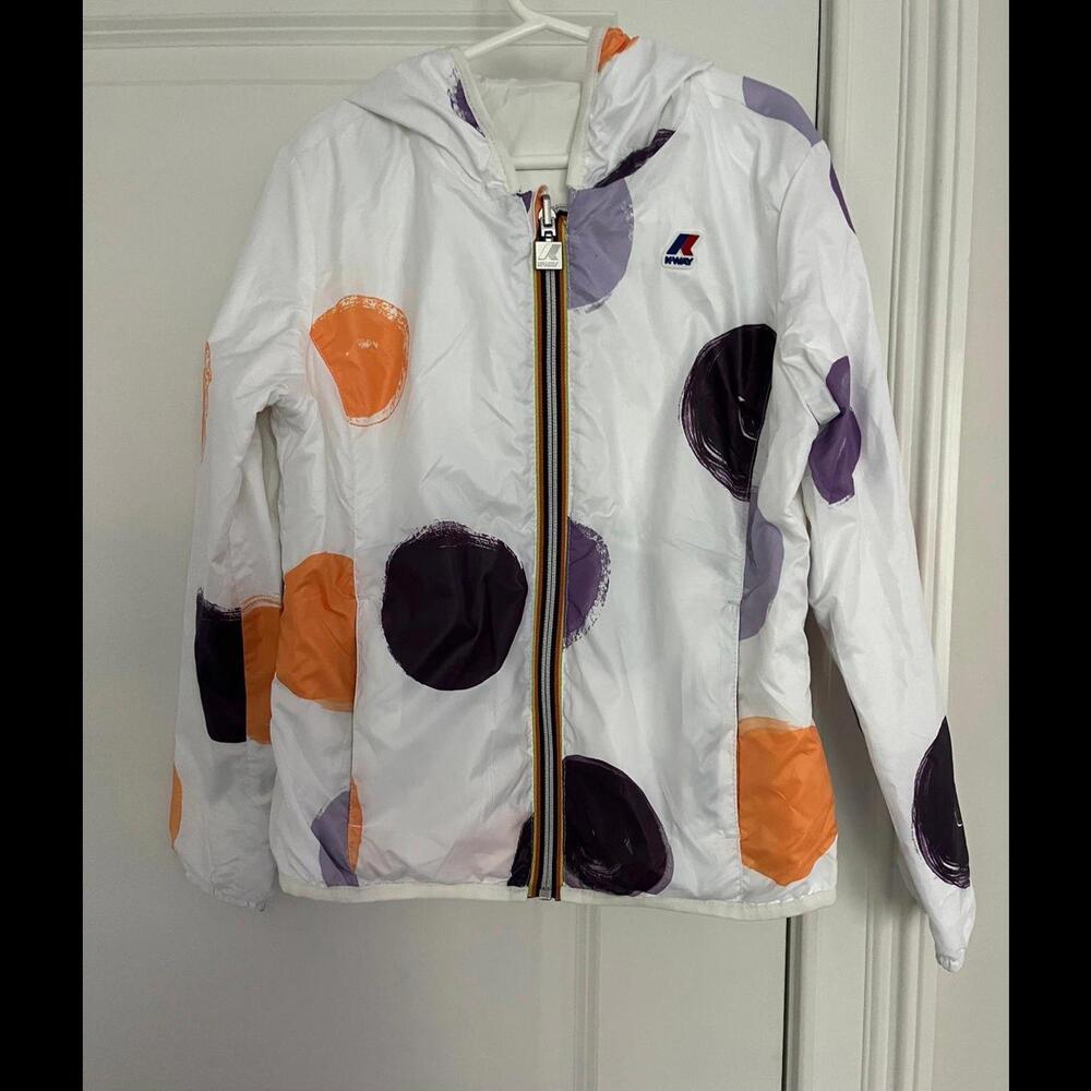 K Way Kids polka dot-print hooded jacket Sz. 10 white